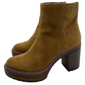 Steve Madden Sloanne Platform Heeled Boots Sz 7.5 Brown Suede Leather Chunky